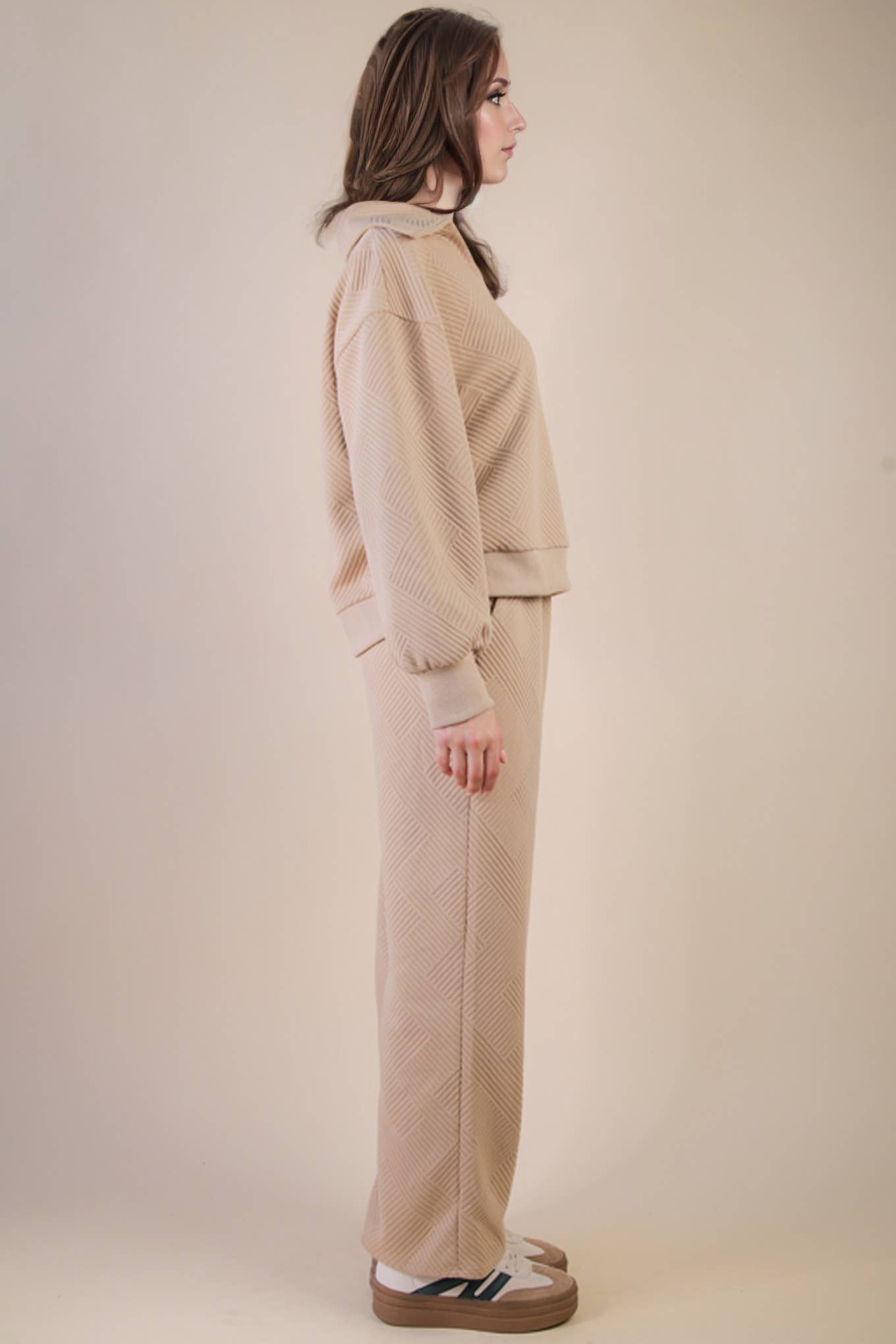 NT12404SET-Textured Knit Casual Comfy Top & Pants Set