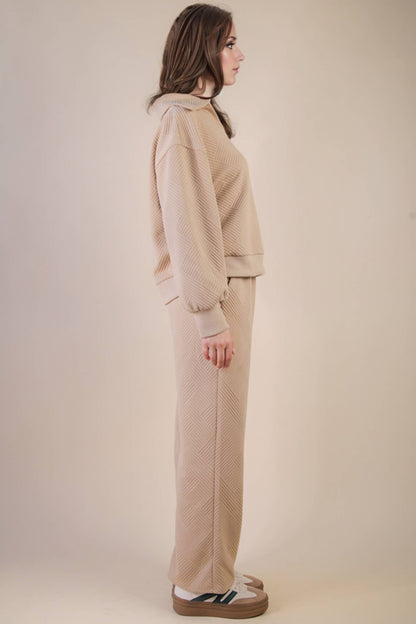 NT12404SET-Textured Knit Casual Comfy Top & Pants Set