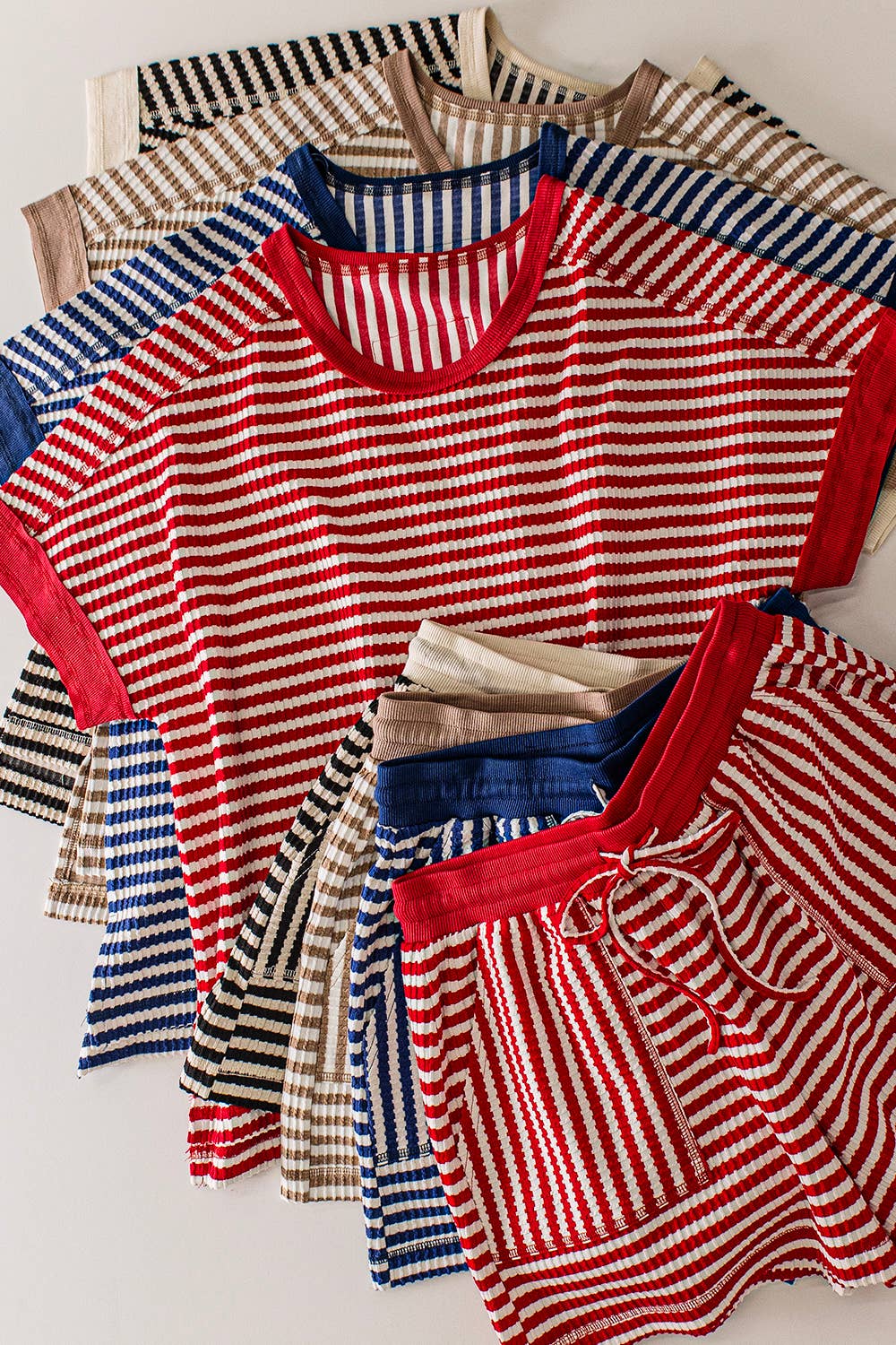 NT12480SET-Striped Comfy Knit Top & Shorts Set