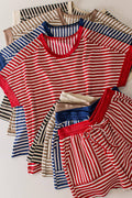 NT12480SET-Striped Comfy Knit Top & Shorts Set