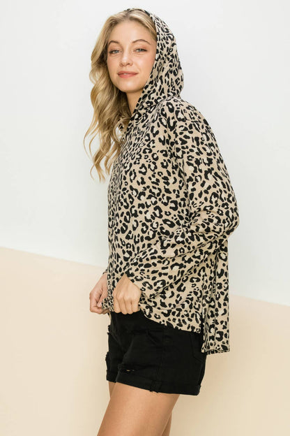 ST3063 - FRENCH TERRY LEOPARD PRINTED TOP WITH HOODIE