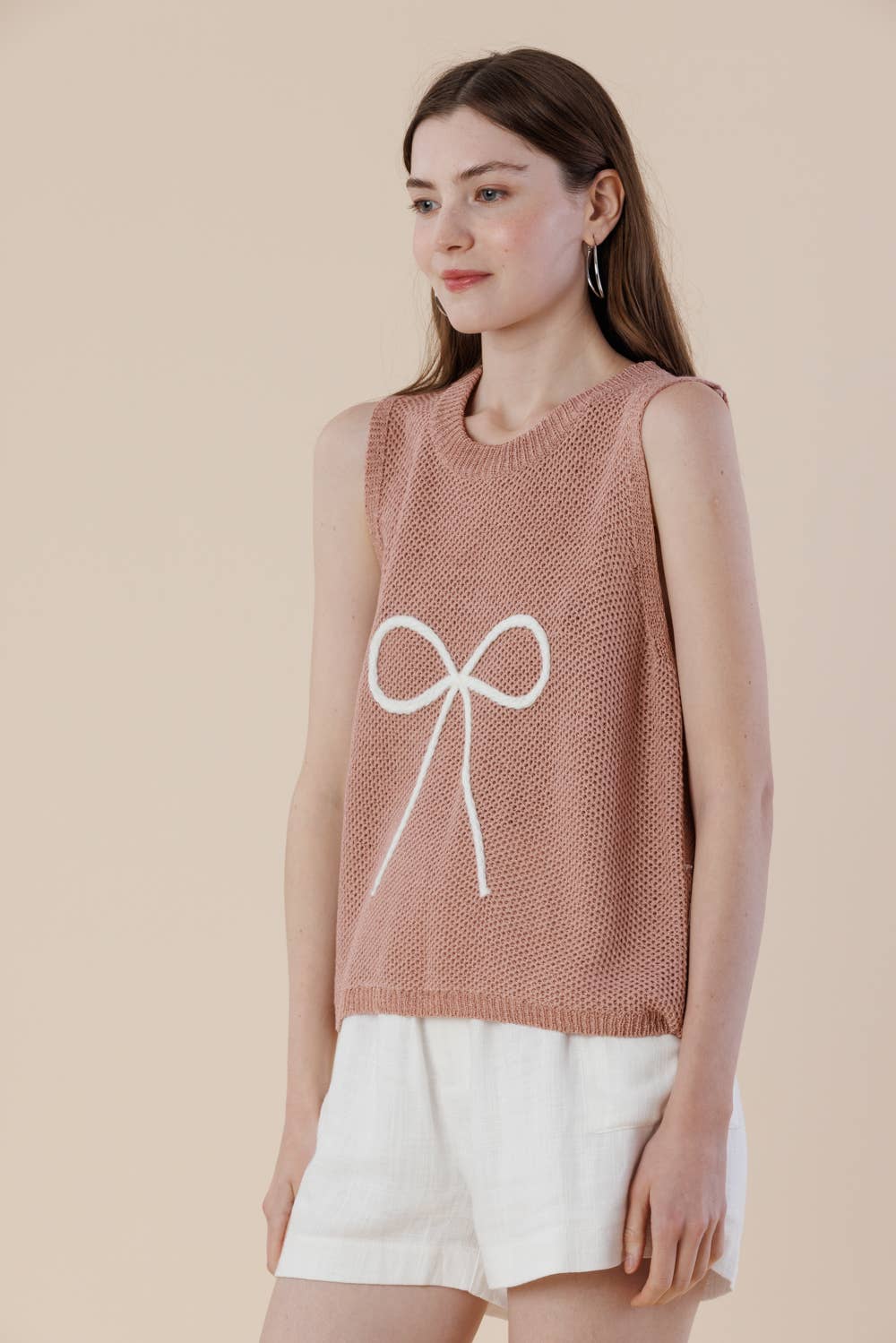 Embroidery Ribbon Knit Sweater Tank – Sleeveless Bow Vest