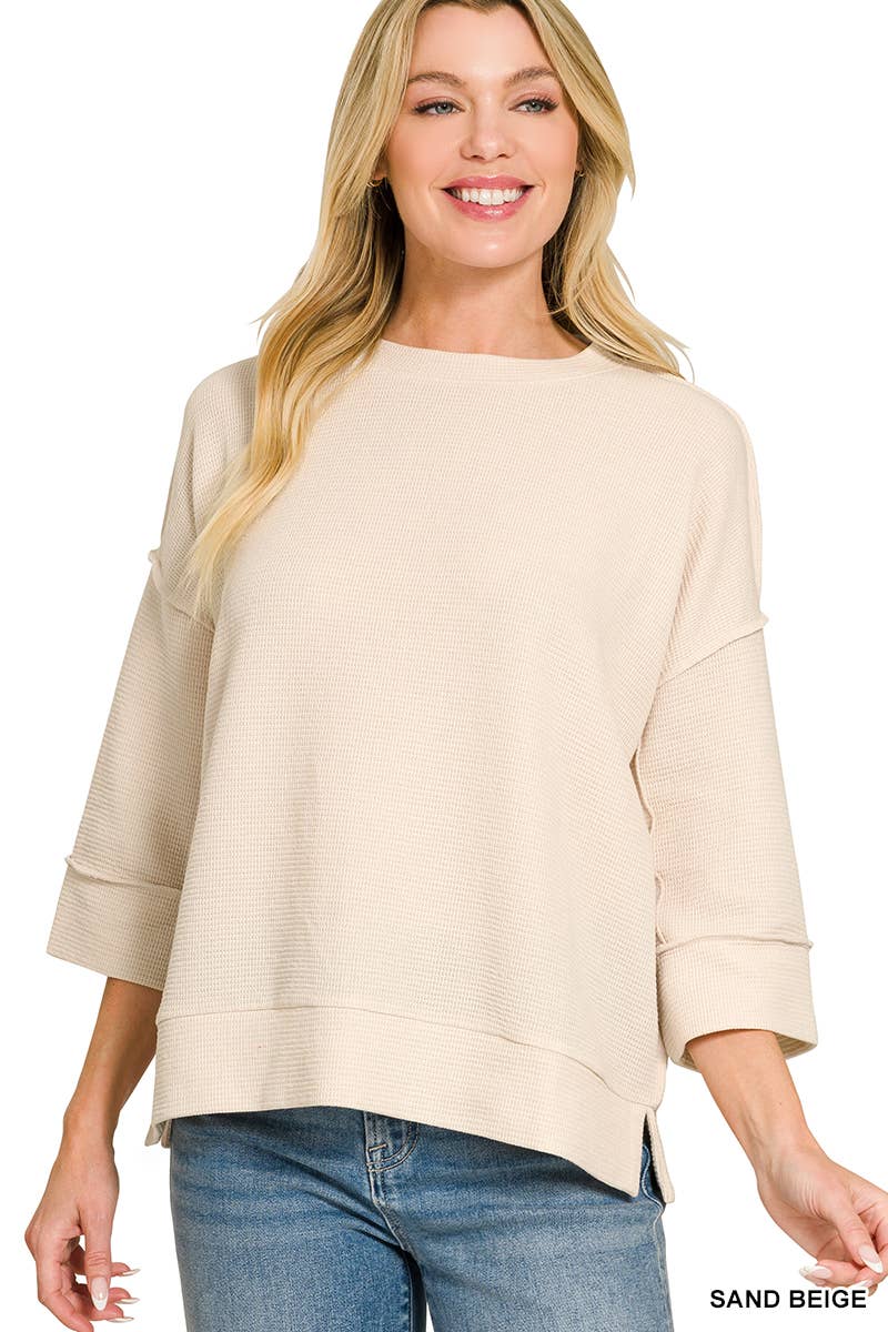 Double Knit 3/4 Sleeve Top w/ Exposed Seams - Zenana