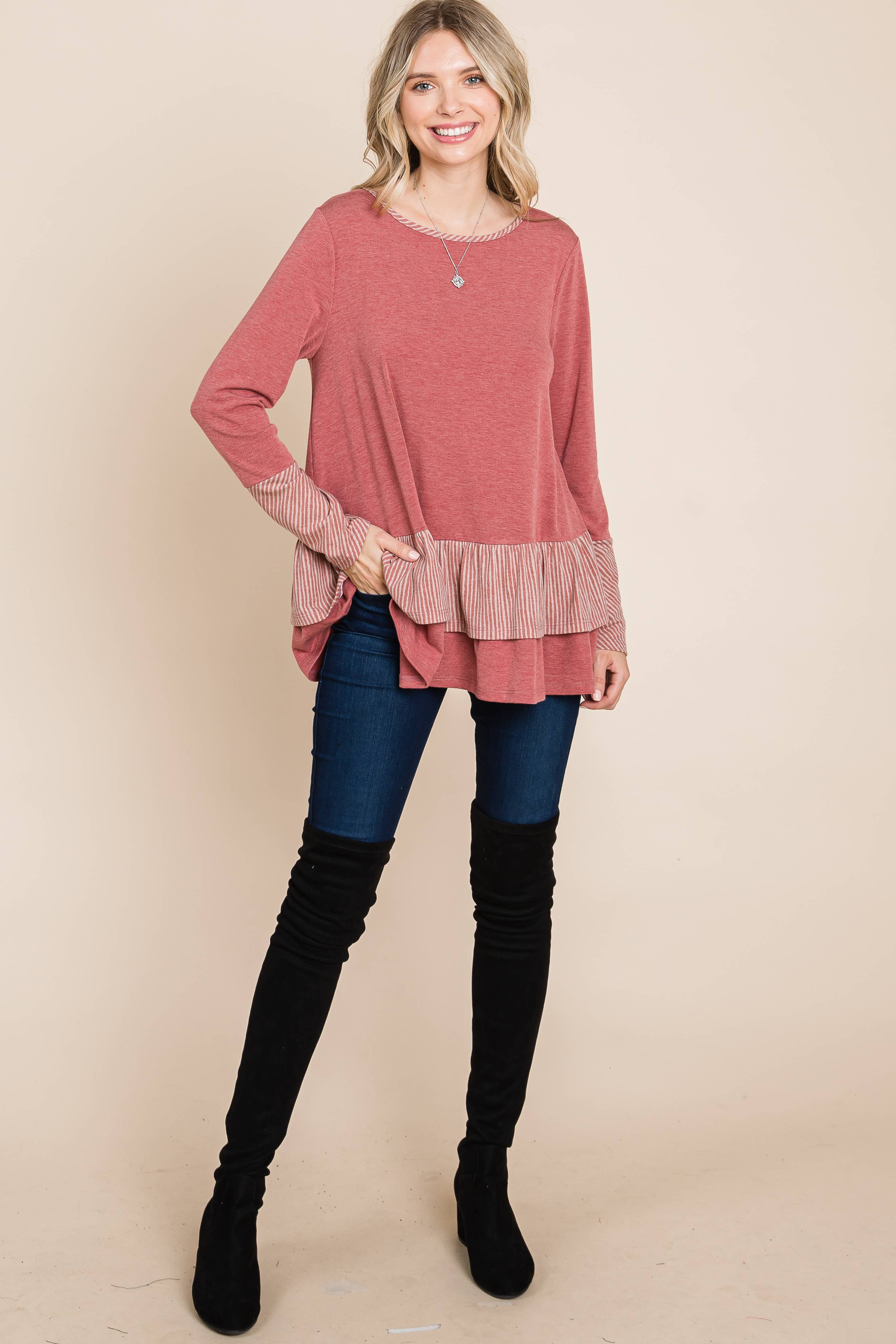 ETK-8635-PL Plus Size Tiered Babydoll Top