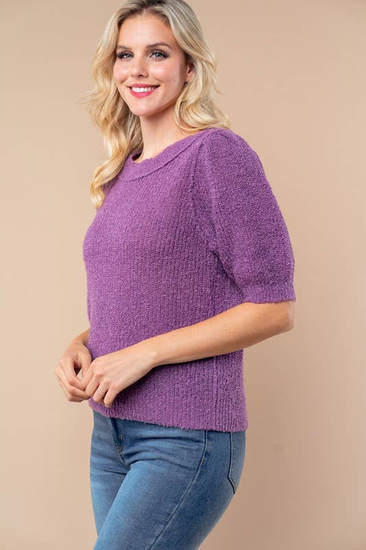 T10232 Half Sleeve Solid Knit Top