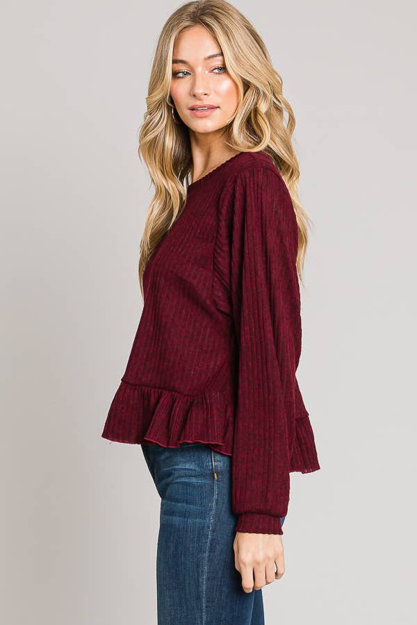 Long sleeve ruffle hem top