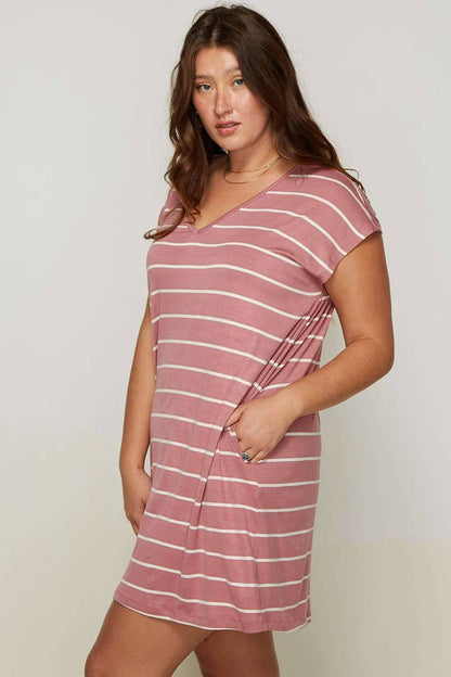 PLUS STRIPE V-NECK TEE DRESS