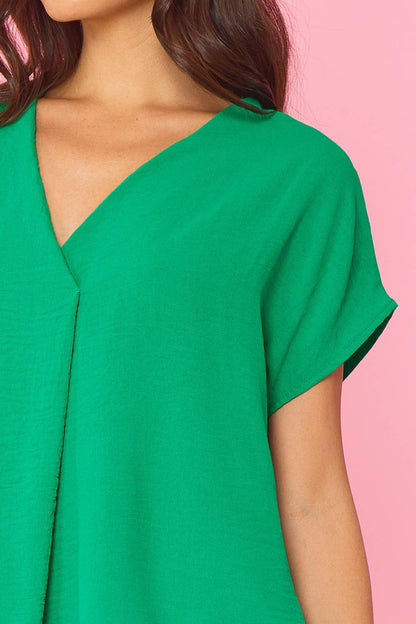 ST3611-PLUS - SOLID V NECK RELAXED FIT SHORT SLEEVE TOP