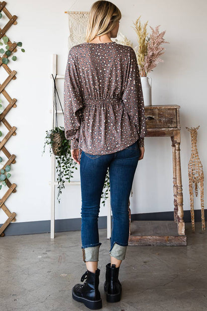 Long Sleeves Ruffle Elastic Waist Side Tie Top