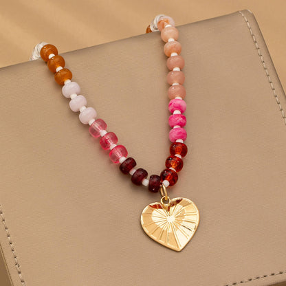 MULTI BEADED CHAIN HEART CHARM NECKLACE | 80N92630