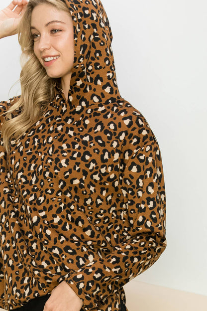 ST3063 - FRENCH TERRY LEOPARD PRINTED TOP WITH HOODIE