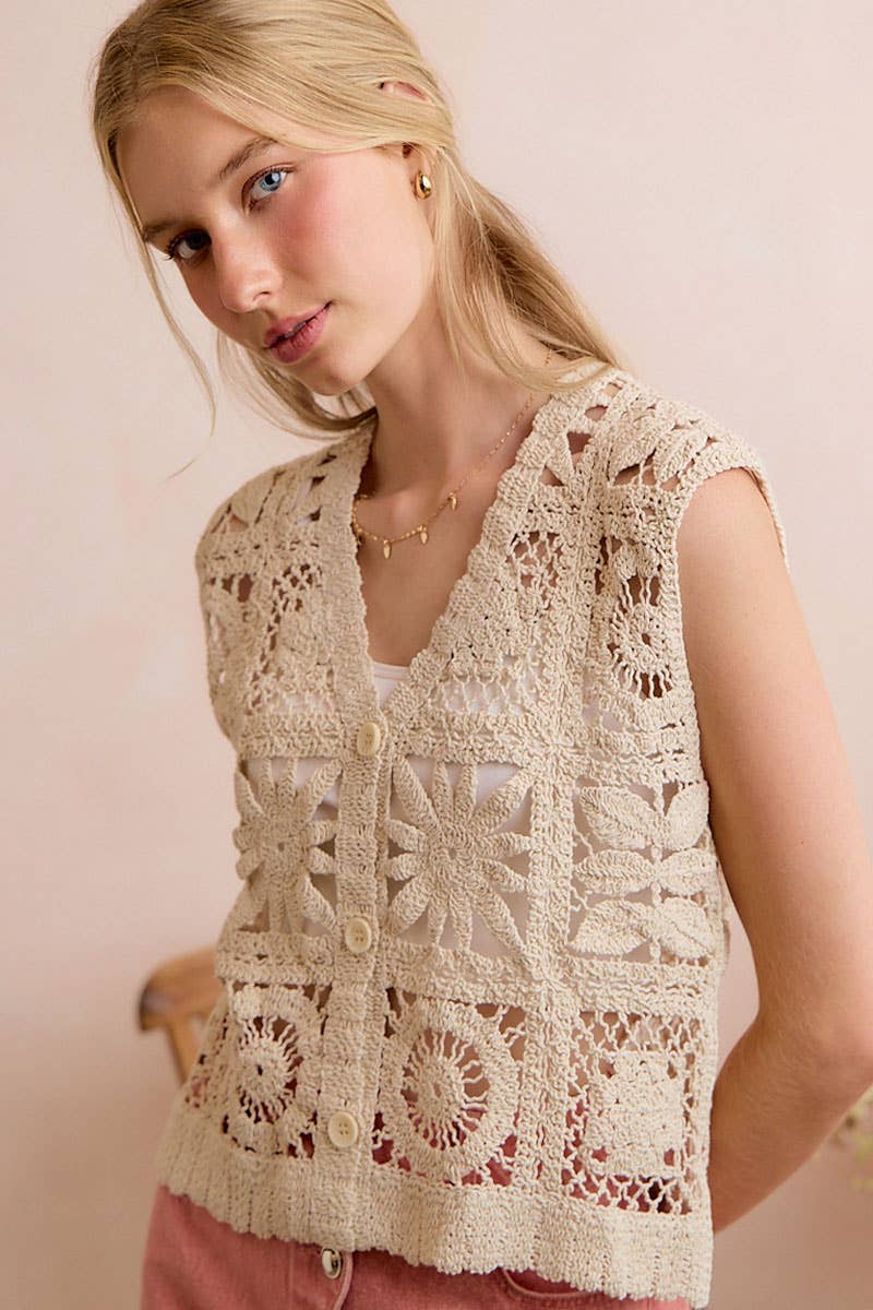 SUMMER CROCHET PATTERNED SLEEVELESS VEST TOP
