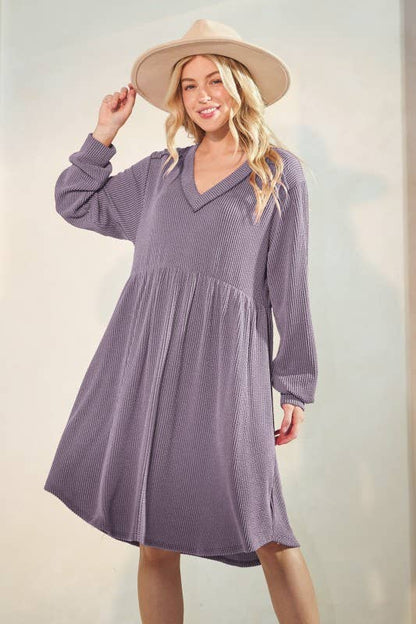 ED6869-10 LONG PUFF SLEEVE SOLID URBAN RIB BABY DOLL DRESS
: CHARCOAL / 2-2-2 (1X-2X-3X)