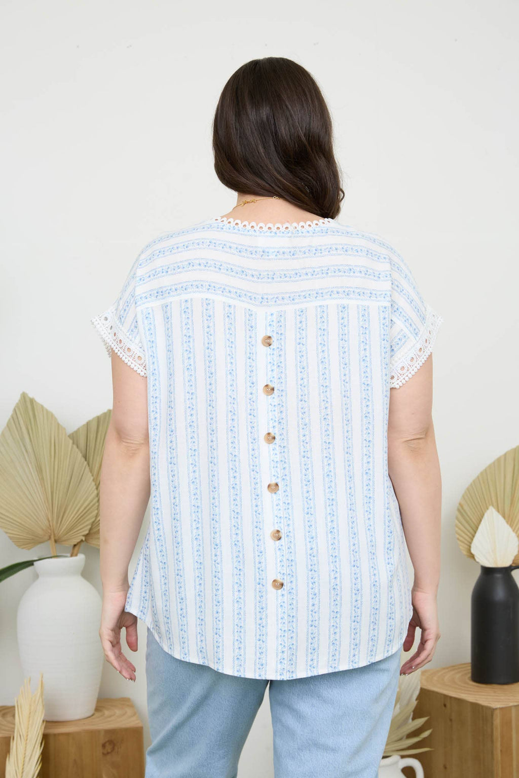 PLUS STRIPE FLORAL BATWING SHORT SLEEVE TOP