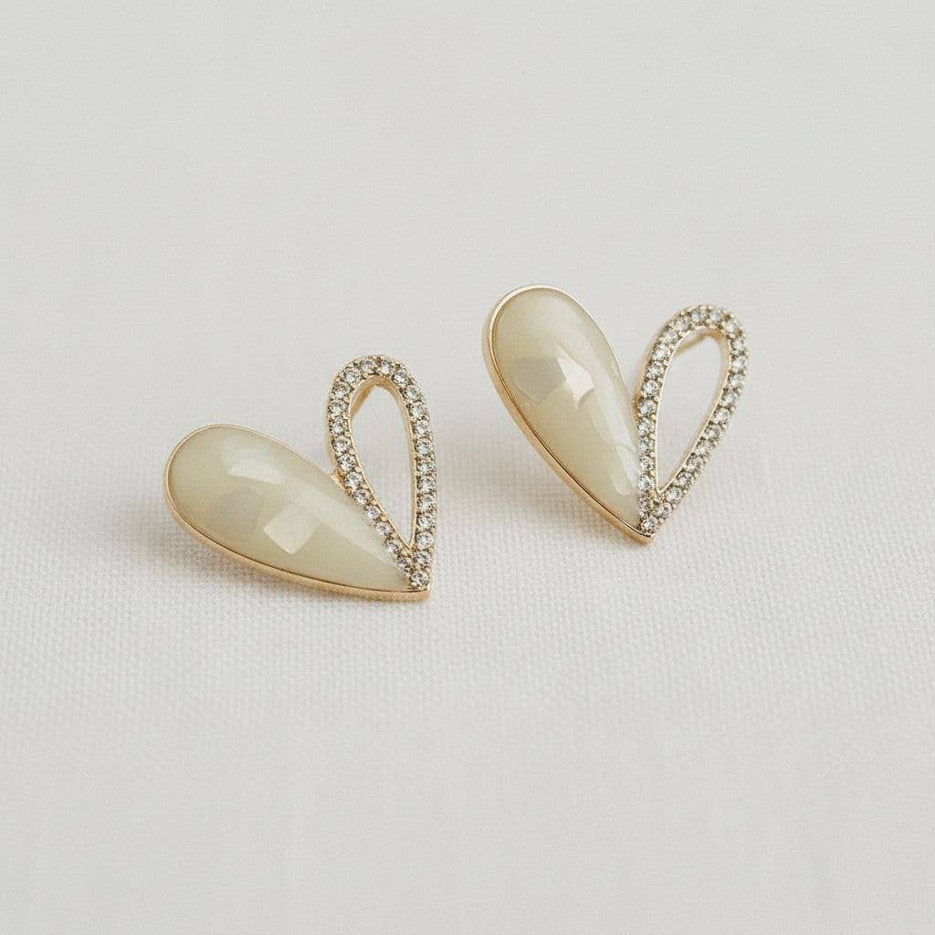 Vintage Inspired Enamel Cubic Zirconia Heart Stud Earrings