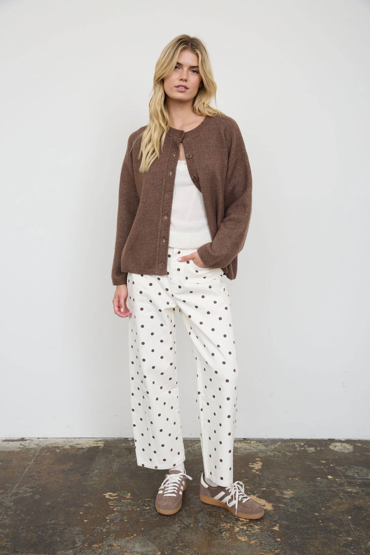 POLKA DOT HIGH WAIST WIDE LEG JEANS