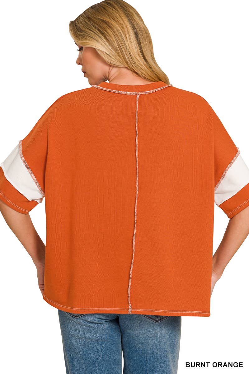 French Terry Striped Exposed Seam Top - Zenana