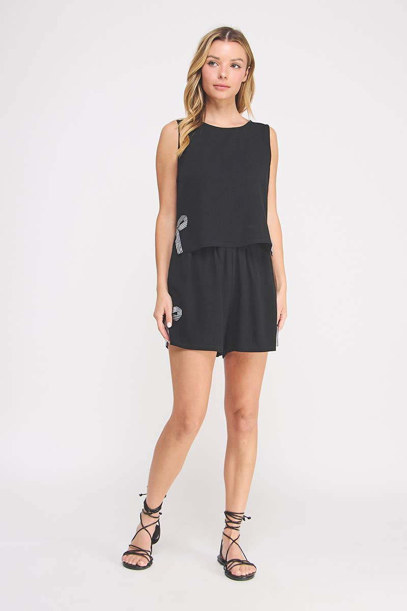 Soft Linen Blend Elastic Tie waist Shorts