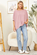 PLUS SIZE Round Neck Poncho Solid Top: Mulberry / 2X /3X