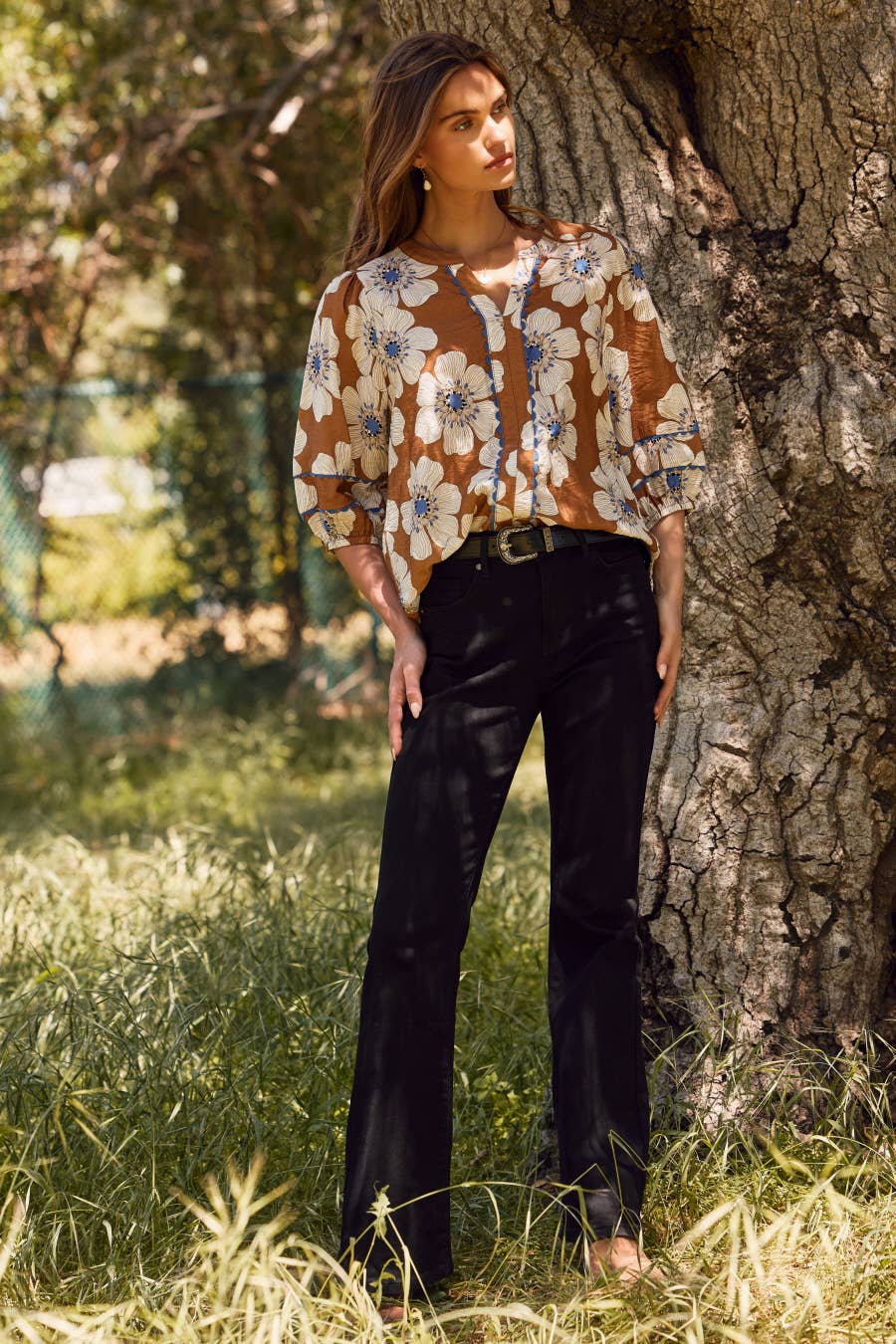 Plus Floral Printed 3/4 Sleeve Blouse