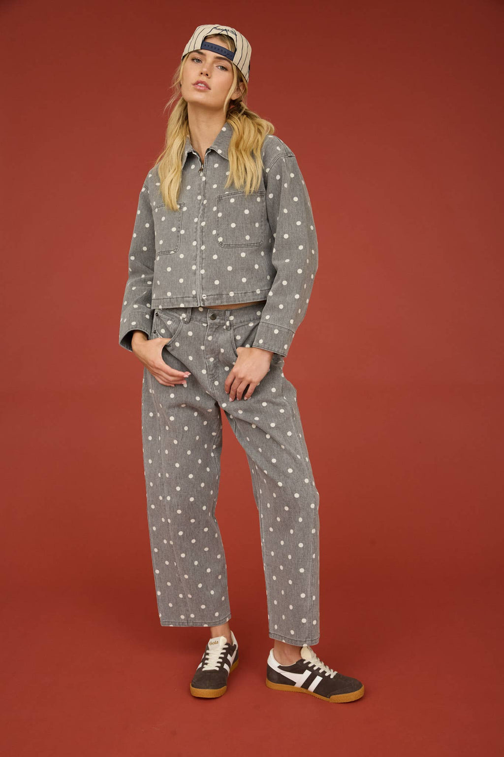 POLKA DOT HIGH WAIST WIDE LEG JEANS