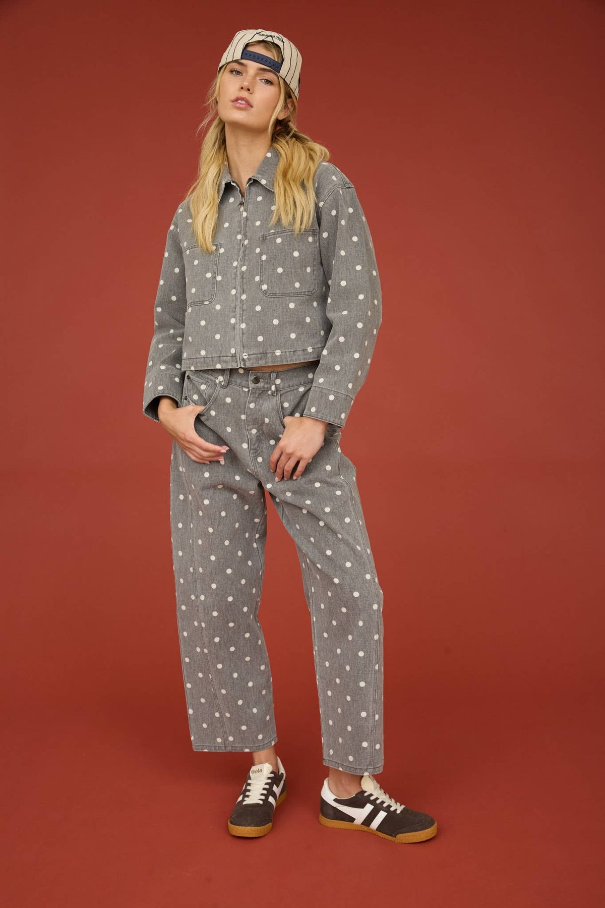 POLKA DOT HIGH WAIST WIDE LEG JEANS