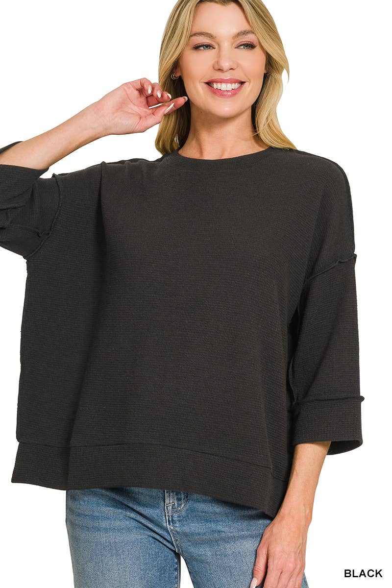Double Knit 3/4 Sleeve Top w/ Exposed Seams - Zenana