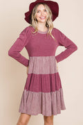 ETK-8610-PL Plus Size Striped and Solid  Knee Dress