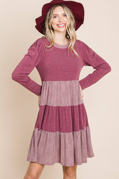 ETK-8610-PL Plus Size Striped and Solid  Knee Dress