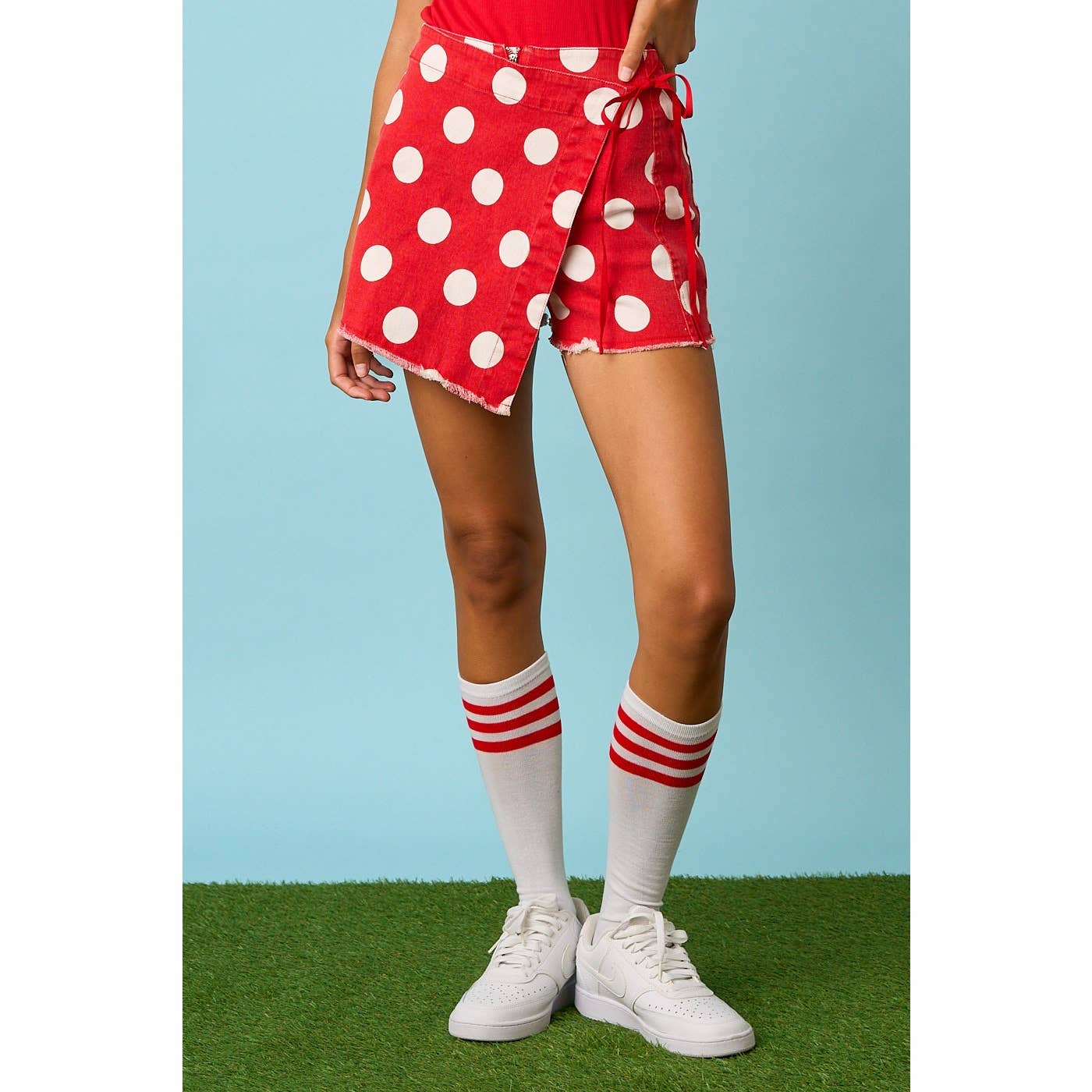 GAME DAY POLKA DOT OVERLAY WRAP FRONT MINI SKORT