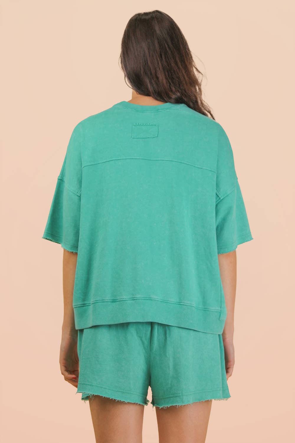 NT12429SETX-PLUS SIZE Mineral Washed Knit Casual Top & Shorts