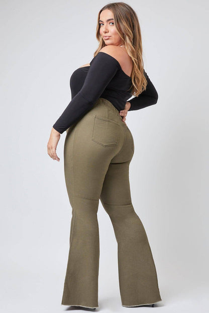 Plus Size Pull On Fray Hem Flare Jean-EP93721