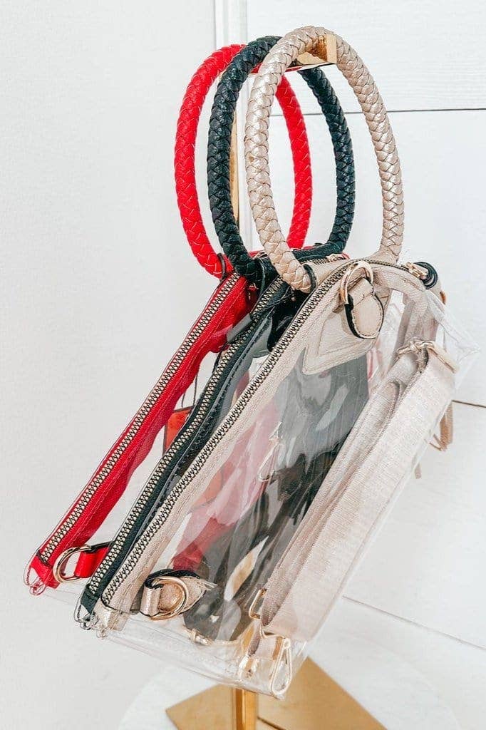 AD205T See Through Clear Cuff Handle Tassel Wristlet Crossbody