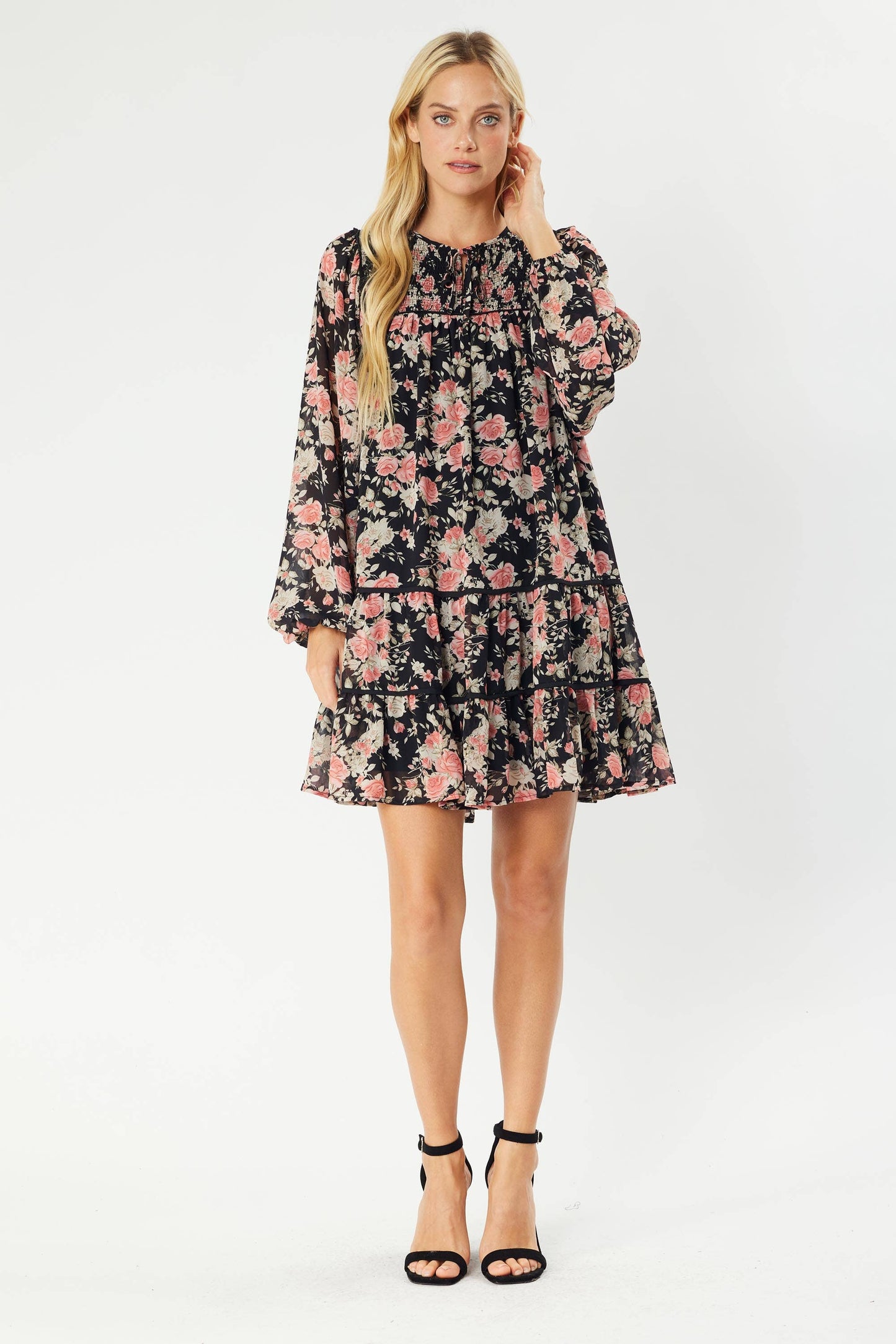 ID4269 - FLORAL PRINT BABYDOLL SILHOUETTE DRESS