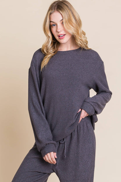 ETK-9334-PL Plus Size Rib. Hacci Brush Casual Loungewear Set