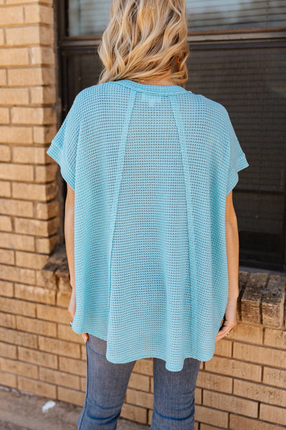 Round Neckline Crochet Poncho Sleeve Top: NAVY / S/M