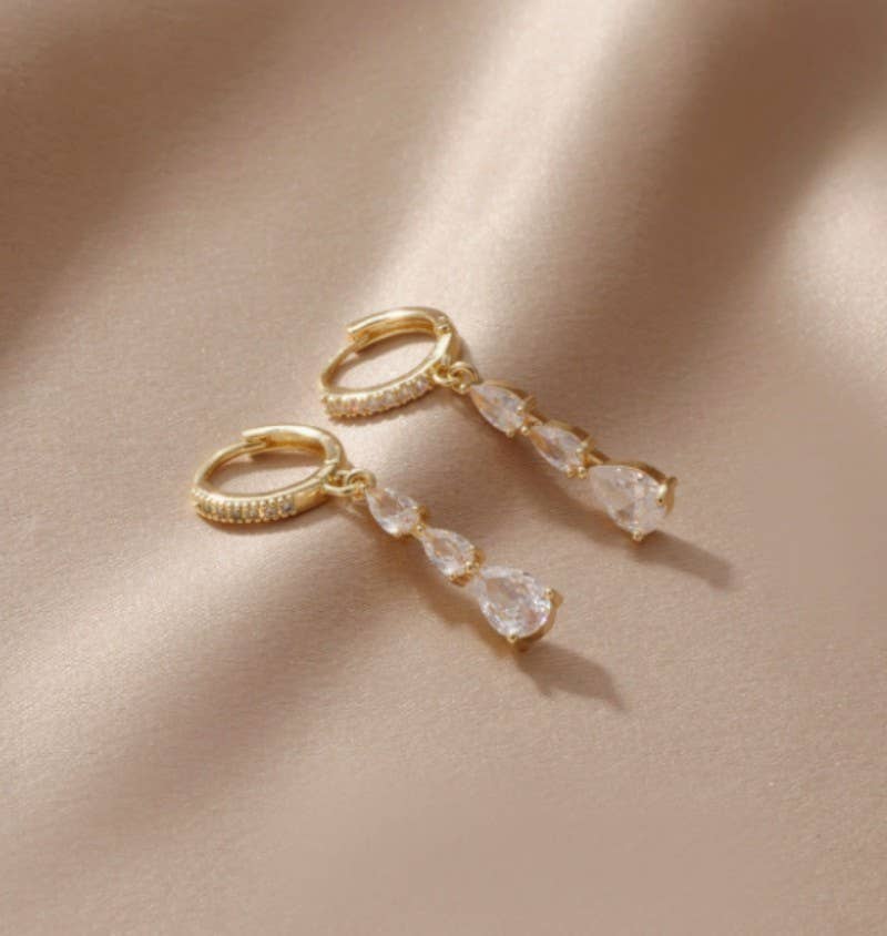 Triple Pear-Cut Crystal Drop Huggie Earrings | 40E517