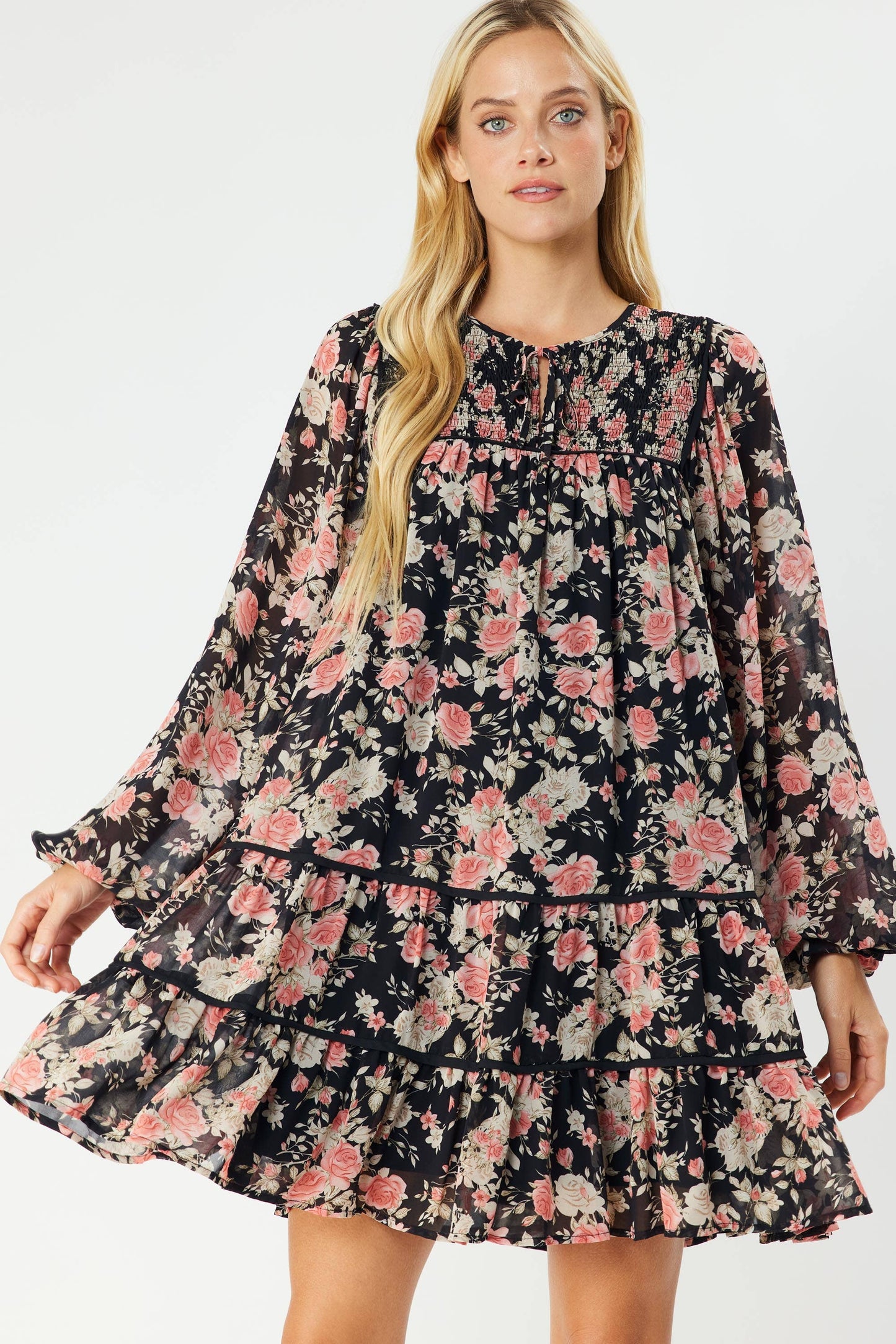 ID4269 - FLORAL PRINT BABYDOLL SILHOUETTE DRESS