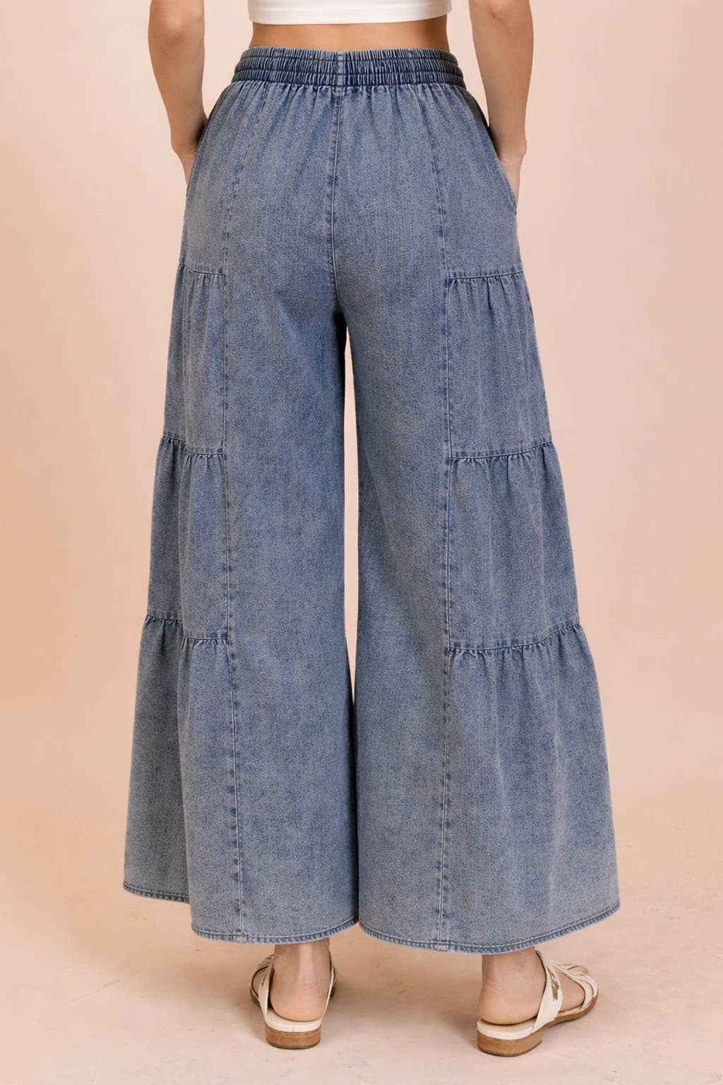 NP70989-Tiered Layers Mineral Washed Chambray Pants