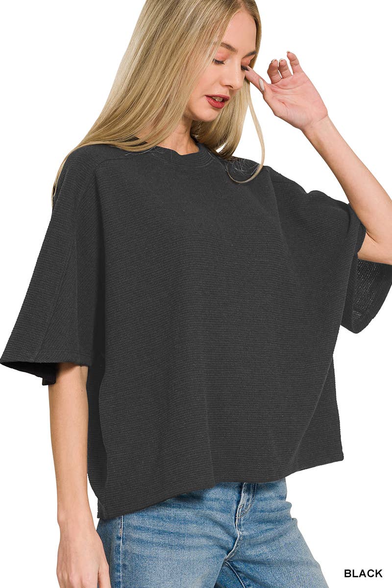 Double Knit 3/4 Sleeve Top w/ Exposed Seams - Zenana