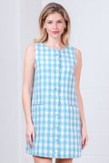 HD30291T-SLVLESS SIDE WELT POCKET A-LINE GINGHAM MINI DRESS