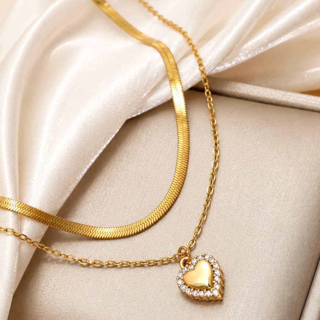 18K STAINLESS STEEL TARNISH FREE HEART NECKLACE | 40NK9732