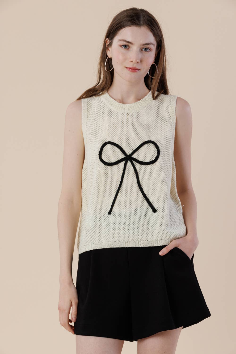 Embroidery Ribbon Knit Sweater Tank – Sleeveless Bow Vest