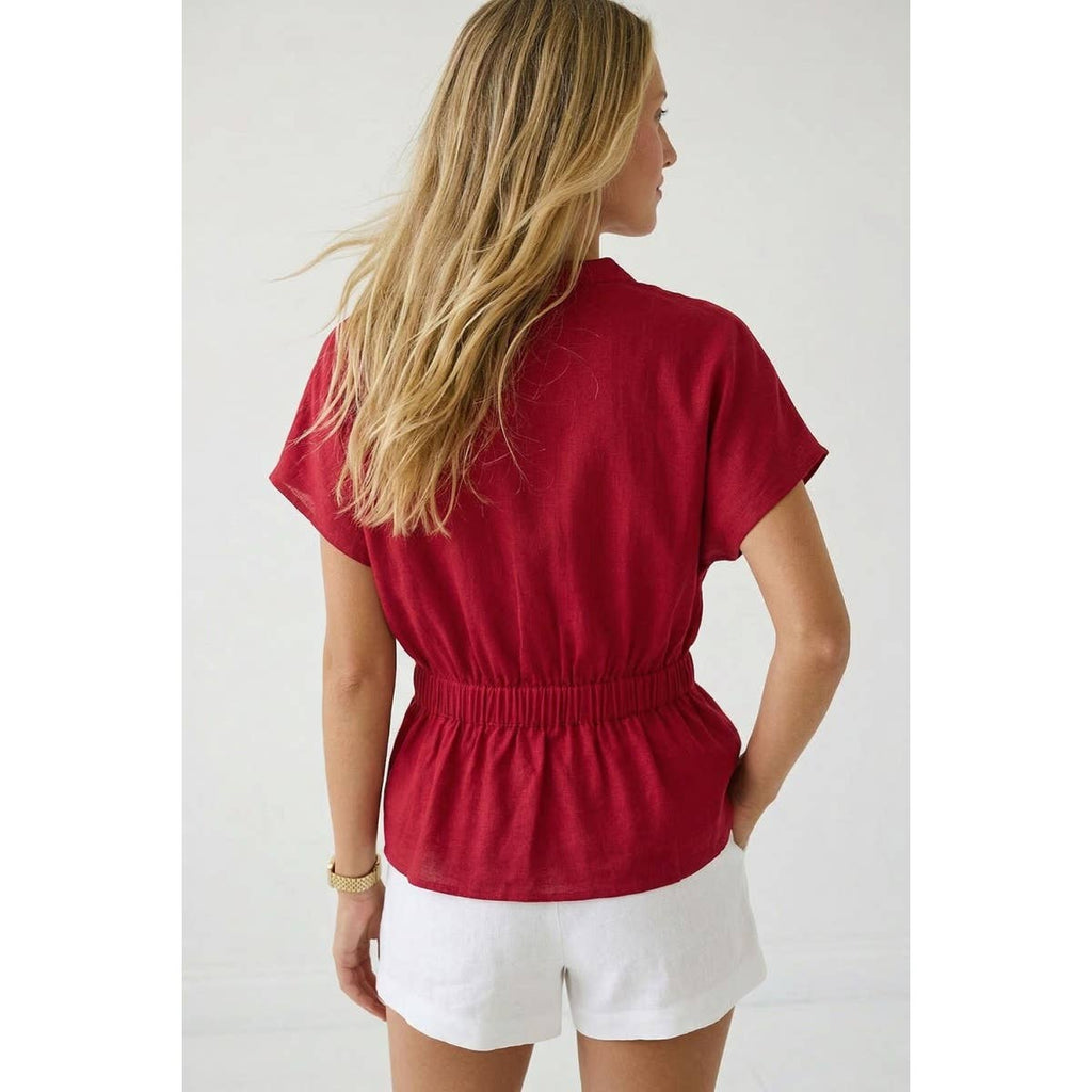 Linen Rope Tie Waist Blouse