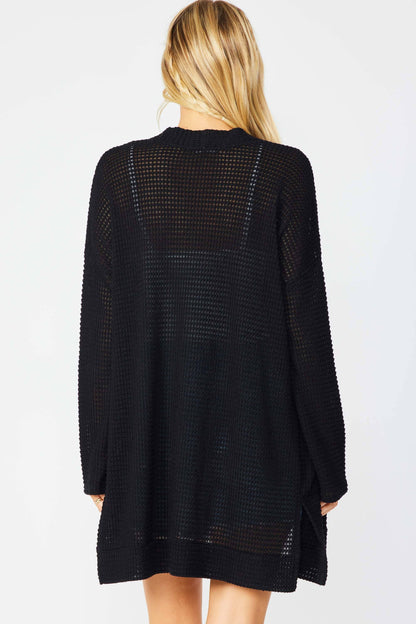 SJ1005-PLUS - WAFFLE KNIT OPEN FRONT CARDIGAN WITH POCKETS