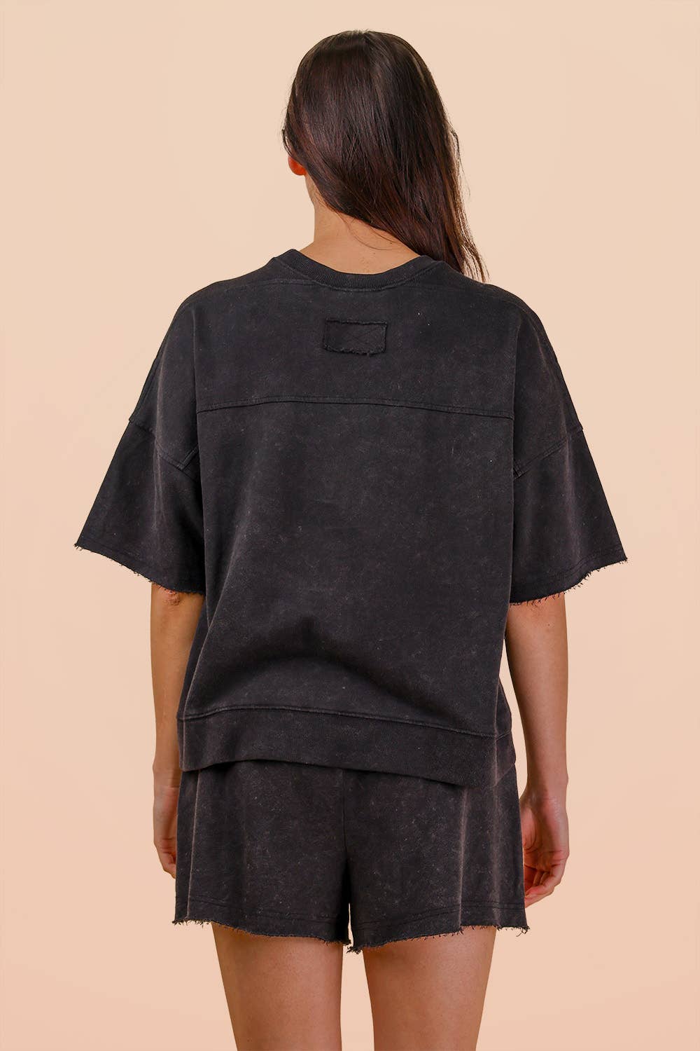 NT12429SETX-PLUS SIZE Mineral Washed Knit Casual Top & Shorts