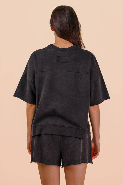 NT12429SETX-PLUS SIZE Mineral Washed Knit Casual Top & Shorts