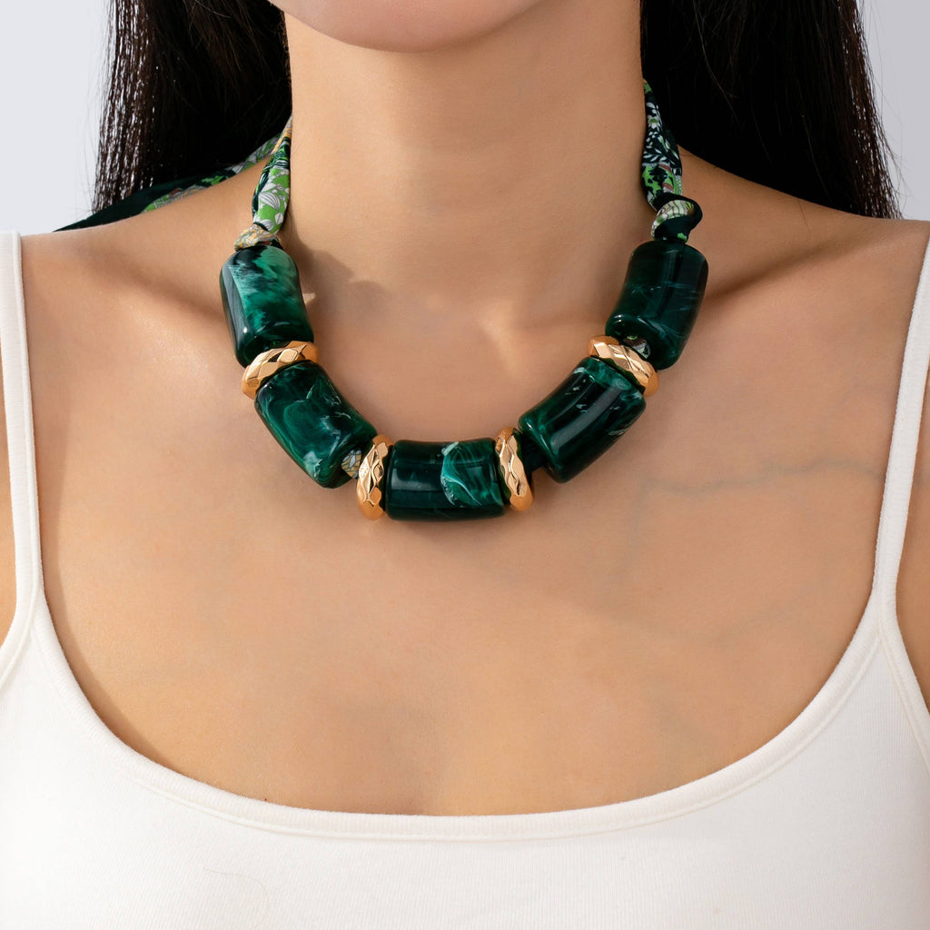 HANDMADE SCARF NECKLACE-CHUNKY MARBLE RESIN | 80N92488