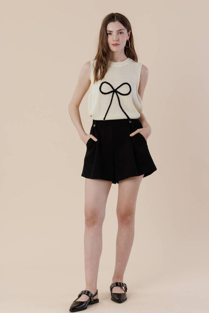 Embroidery Ribbon Knit Sweater Tank – Sleeveless Bow Vest