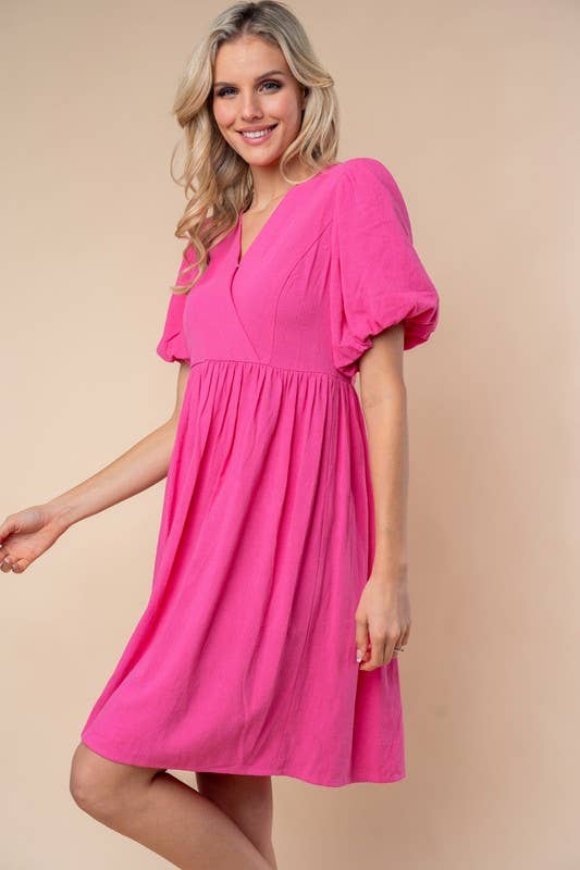 D90627 Short Sleeve Solid Woven Dress